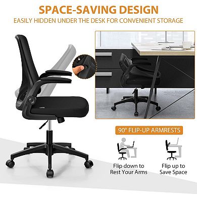 Swivel Mesh Office Chair With Foldable Backrest And Flip-up Arms-black