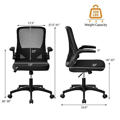 Swivel Mesh Office Chair With Foldable Backrest And Flip-up Arms-black