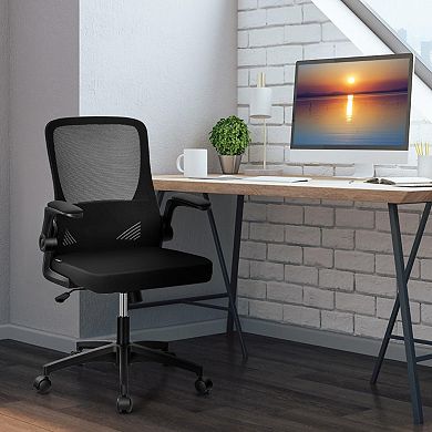 Swivel Mesh Office Chair With Foldable Backrest And Flip-up Arms-black