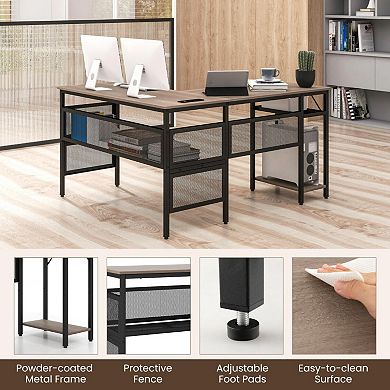 L-shaped Computer Desk With Charging Station And Adjustable Shelf-gray