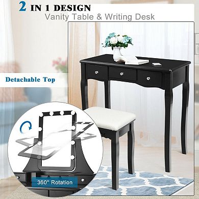 10 Dimmable Light Bulbs Vanity Dressing Table With 2 Dividers And Cushioned Stool