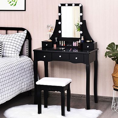 10 Dimmable Light Bulbs Vanity Dressing Table With 2 Dividers And Cushioned Stool