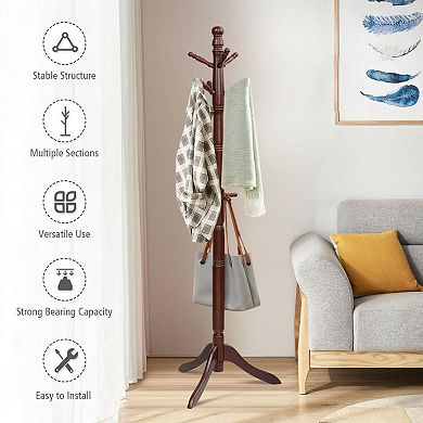 Entryway Height Adjustable Coat Stand With 9 Hooks