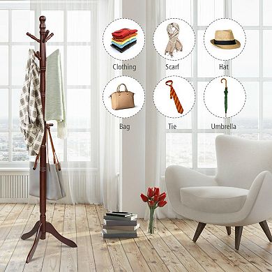 Entryway Height Adjustable Coat Stand With 9 Hooks