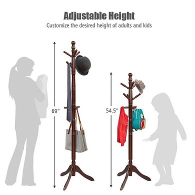 Entryway Height Adjustable Coat Stand With 9 Hooks