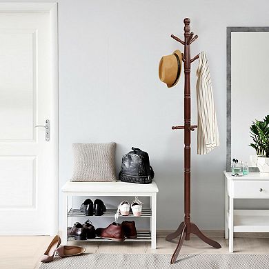 Entryway Height Adjustable Coat Stand With 9 Hooks