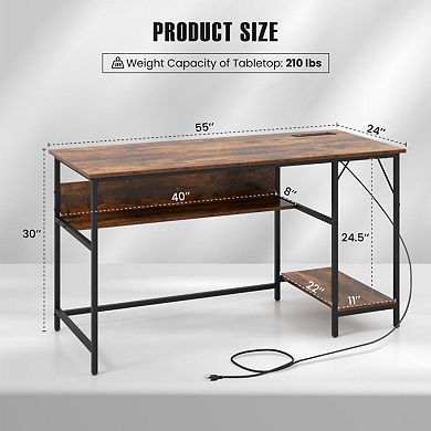 55 Inches Computer Desk With Charging Station