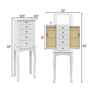 2 Colors Armoire Storage Standing Jewelry Cabinet With Mirror-white