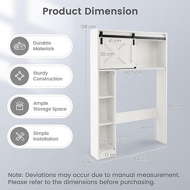 4-tier Over The Toilet Storage Cabinet With Sliding Barn Door And Storage Shelves-white