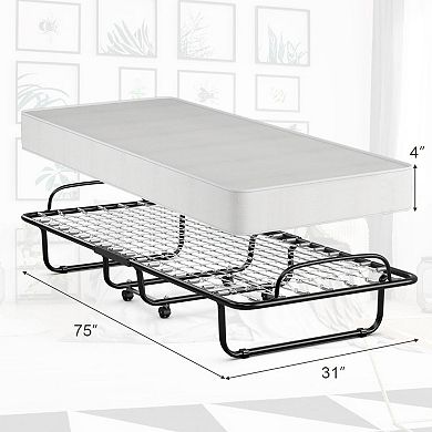 Rollaway Folding Bed With Memory Foam Mattress And Sturdy Metal Frame Made In Italy