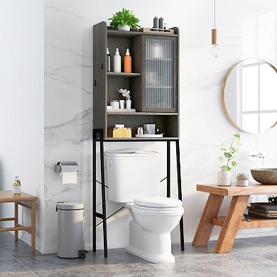 Over The Toilet Storage Cabinet With Sliding Acrylic Door And Adjustable Shelves-gray