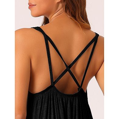 Womens Nightgown Backless Loose Pajamas Cross Suspenders Spaghetti Straps Casual Loungewear Plus