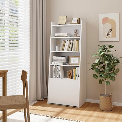 6-tier Bookcase Freestanding Ladder Bookshelf With 2 Adjustable Shelves And Flip Up Door