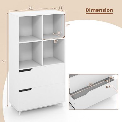 4-tier Open Bookcase With 2 Drawers And 4 Storage Cubes-white