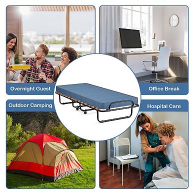 Portable Folding Bed With Memory Foam Mattress And Sturdy Metal Frame Made In Italy