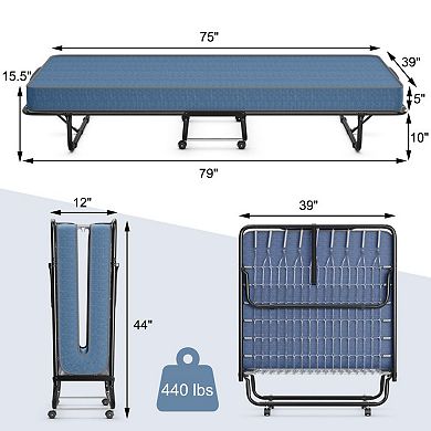 Portable Folding Bed With Memory Foam Mattress And Sturdy Metal Frame Made In Italy