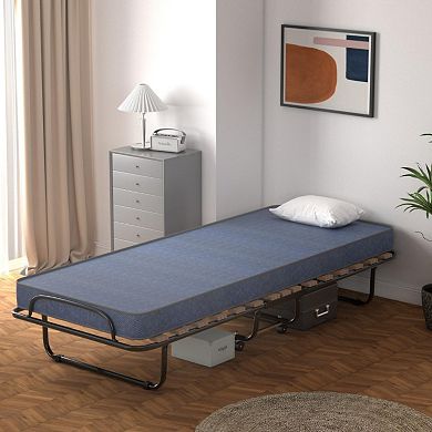 Portable Folding Bed With Memory Foam Mattress And Sturdy Metal Frame Made In Italy