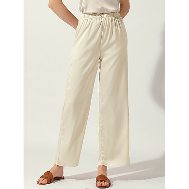 Women's High Elastic Waist Casual Trousers Satin Wide Leg Pant