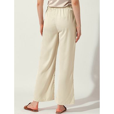 Women's High Elastic Waist Casual Trousers Satin Wide Leg Pant