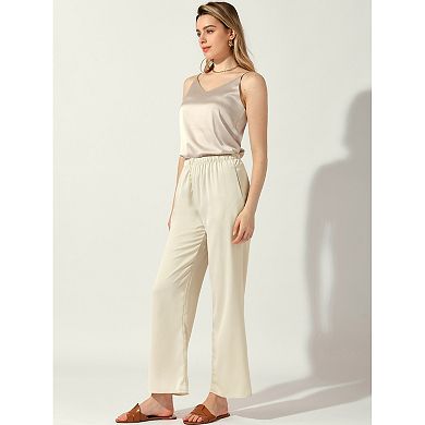 Women's High Elastic Waist Casual Trousers Satin Wide Leg Pant