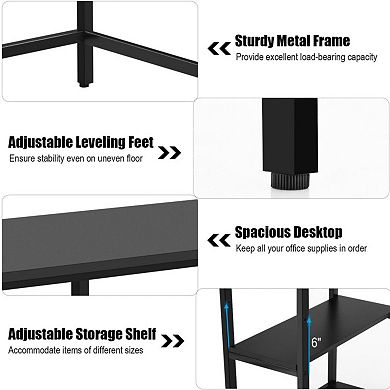 47"/55" Computer Desk Office Study Table Workstation Home With Adjustable Shelf Black-l