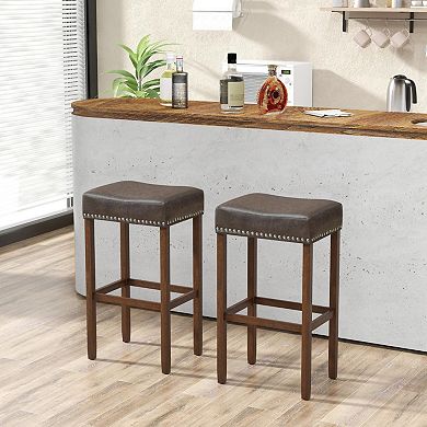 Upholstered Bar Stools Set Of 2 With Footrests For Counter