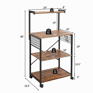 4-tier Kitchen Baker's Rack On Wheels