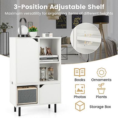 Stackable Bookcase With Adjustable Shelf And Cubes-white