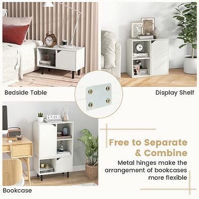 Stackable Bookcase With Adjustable Shelf And Cubes-white