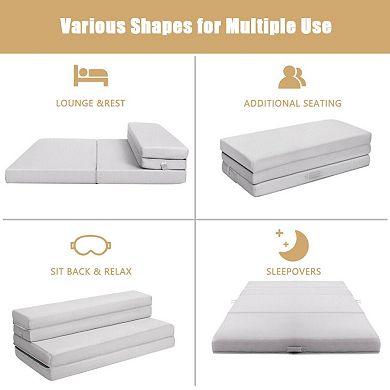 4 Inch Folding Sofa Bed Foam Mattress With Handles-queen Size