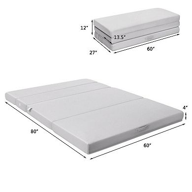 4 Inch Folding Sofa Bed Foam Mattress With Handles-queen Size