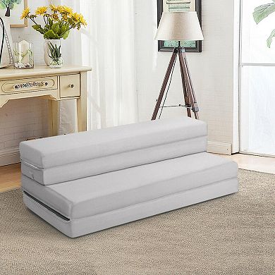 4 Inch Folding Sofa Bed Foam Mattress With Handles-queen Size