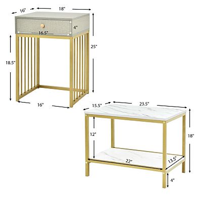 2 Pieces Modern Nesting Coffee Table Set With Drawer And Shelf