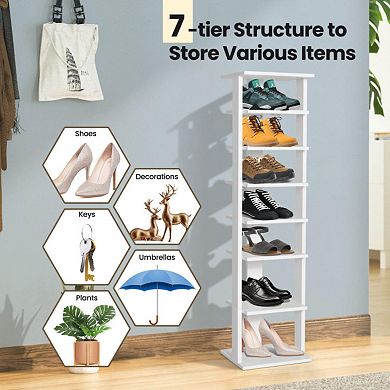 7-tier Slim Wooden Vertical Shoe Rack For Entryway