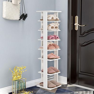 7-tier Slim Wooden Vertical Shoe Rack For Entryway