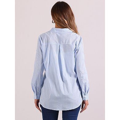 Striped Button Down Shirts For Women's Long Sleeves With Pockets Casual Shirt