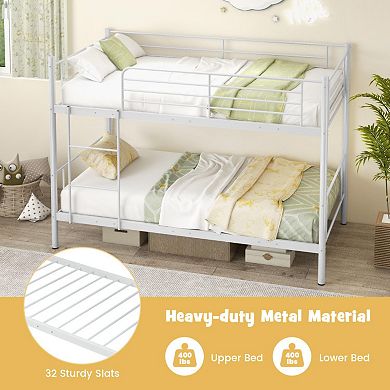 Metal Bunk Bed With Ladder And Full-length Guardrails