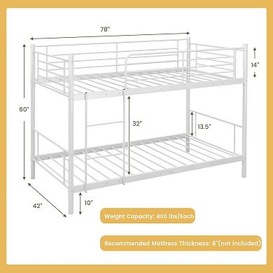 Metal Bunk Bed With Ladder And Full-length Guardrails