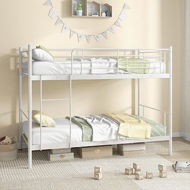 Metal Bunk Bed With Ladder And Full-length Guardrails