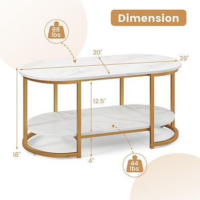 Marble Coffee Table With Open Storage Shelf