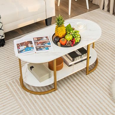 Marble Coffee Table With Open Storage Shelf