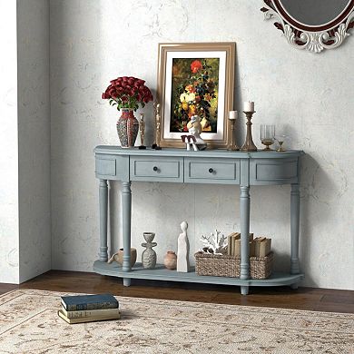 52" Retro Console Table With 2 Drawers And Open Shelf Entryway Sofa Table