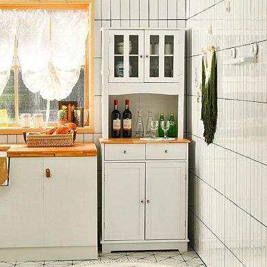 Kitchen Pantry Cabinet With Wood Top And Hutch