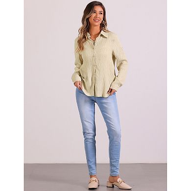 Textured Blouse For Women's Button Down Long Sleeve Shirt Casual Office Tops