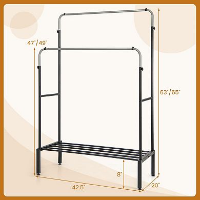 Double Rod Clothes Garment Rack With Adjustable Heights-silver