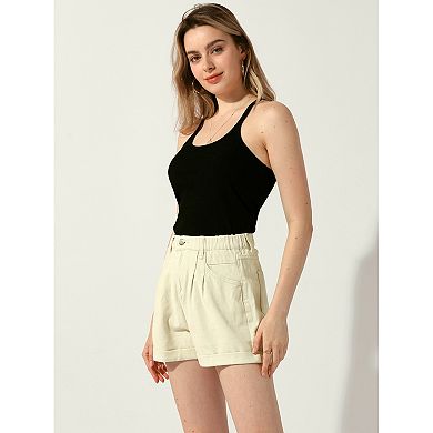 Women's High Waist Shorts With Pockets Elastic Waist Casual Summer Denim Shorts