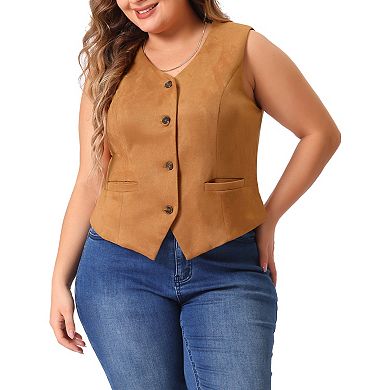 Plus Size Vests For Women Fully Lined 4 Button V-neck Business Dressy Tuxedo Suit Vest Waistcoat