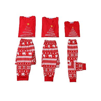 Kid's Christmas Pajamas Set Kid's Christmas Tree Long Sleeve Tee And Plaid Pants Loungewear