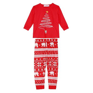 Kid's Christmas Pajamas Set Kid's Christmas Tree Long Sleeve Tee And Plaid Pants Loungewear