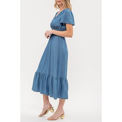 August Sky Women's Split Neckline Midi Dress